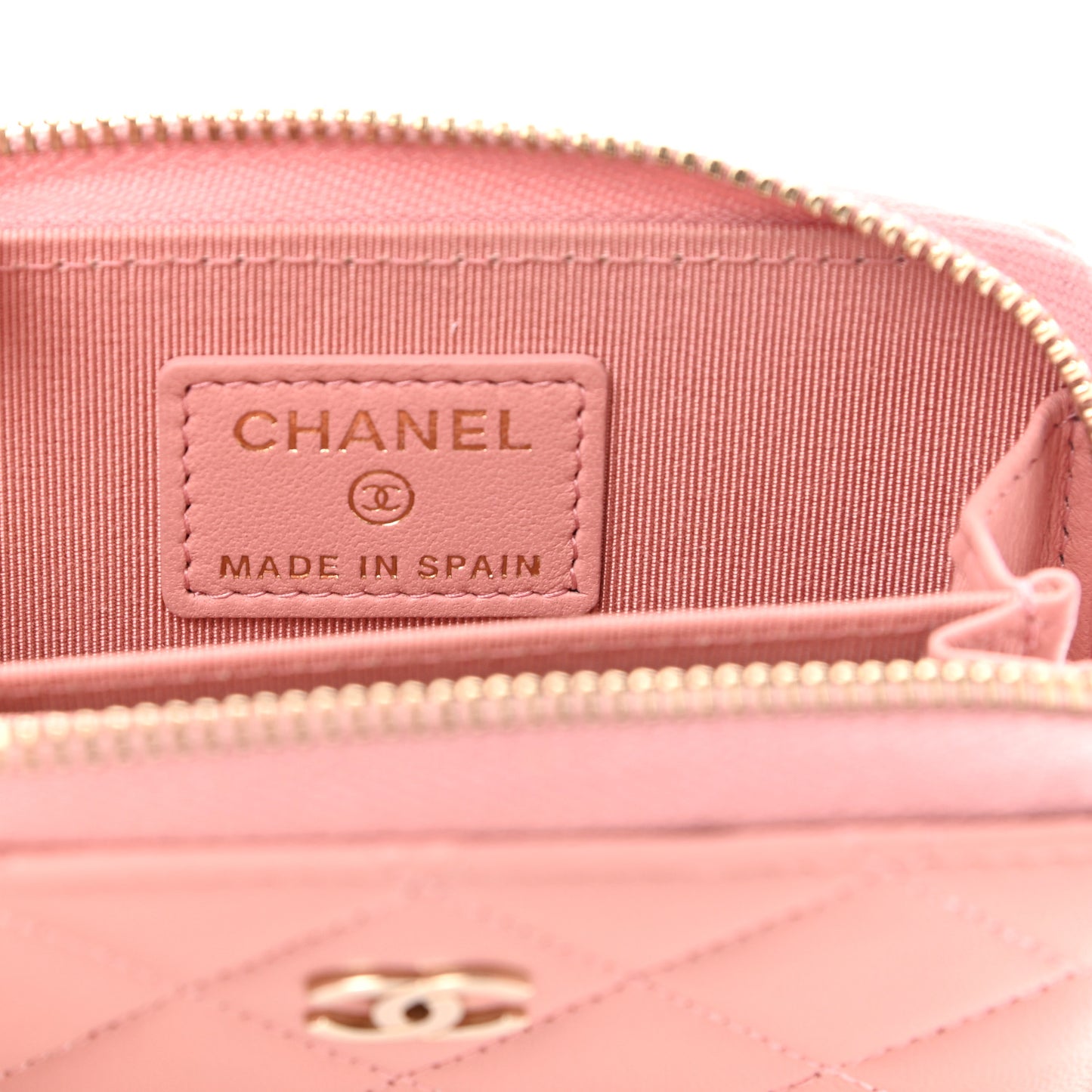 Lambskin Quilted Zip Around Coin Purse Light Pink