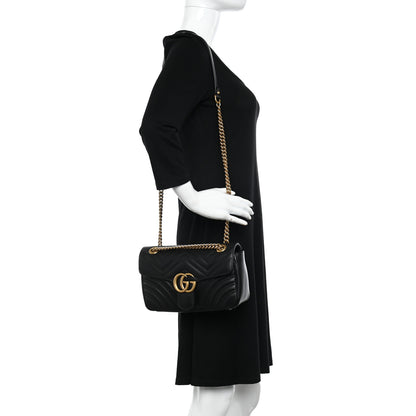 Gucci Calfskin Matelasse Small GG Marmont Shoulder Bag Black 2 of 10