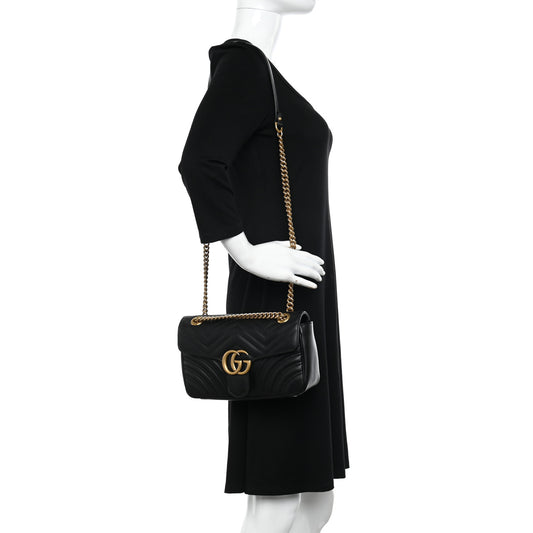 Calfskin Matelasse Small GG Marmont Shoulder Bag Black