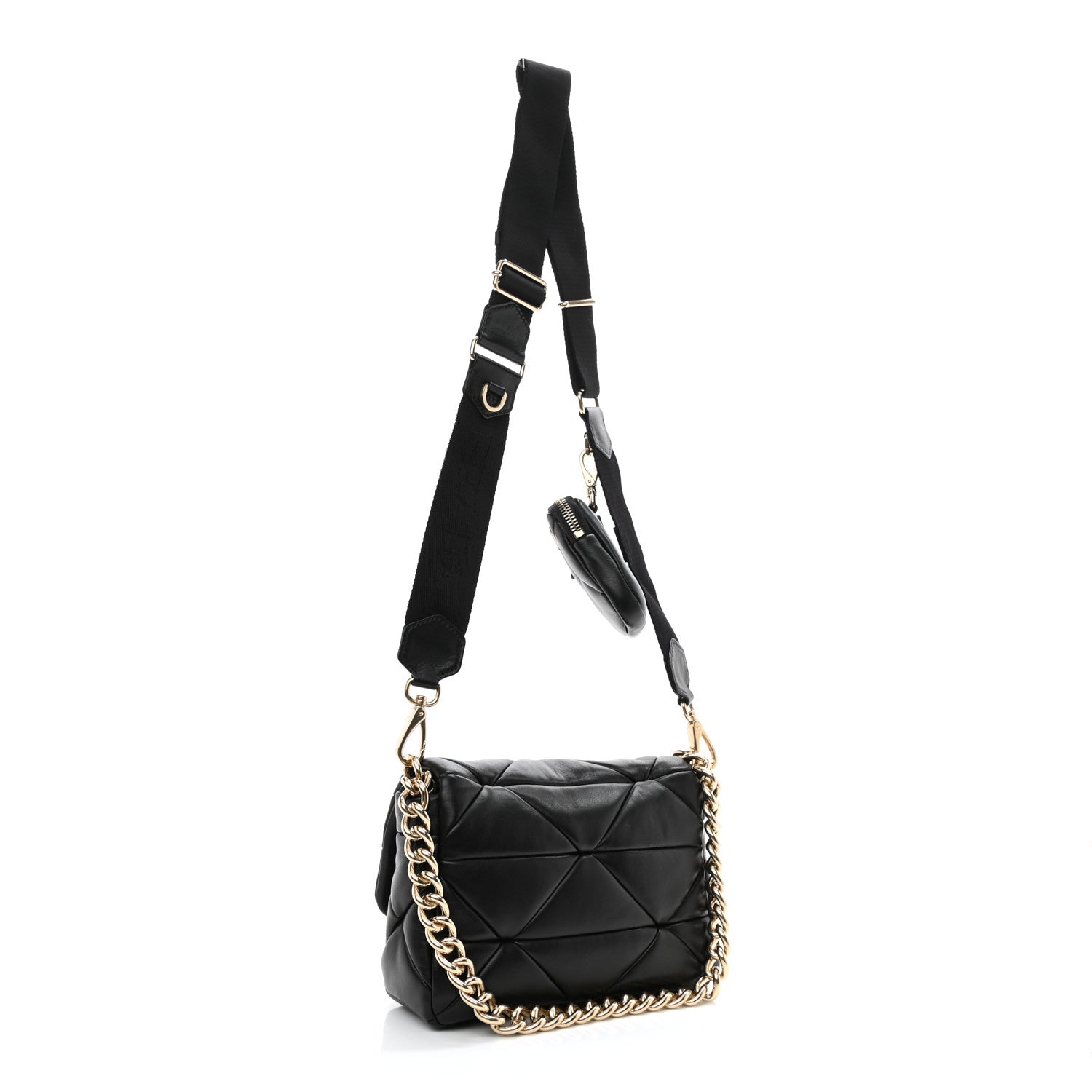 Prada Nappa Re-Nylon Triangle Quilted Patchwork System Flap Shoulder Bag Black 3 of 13