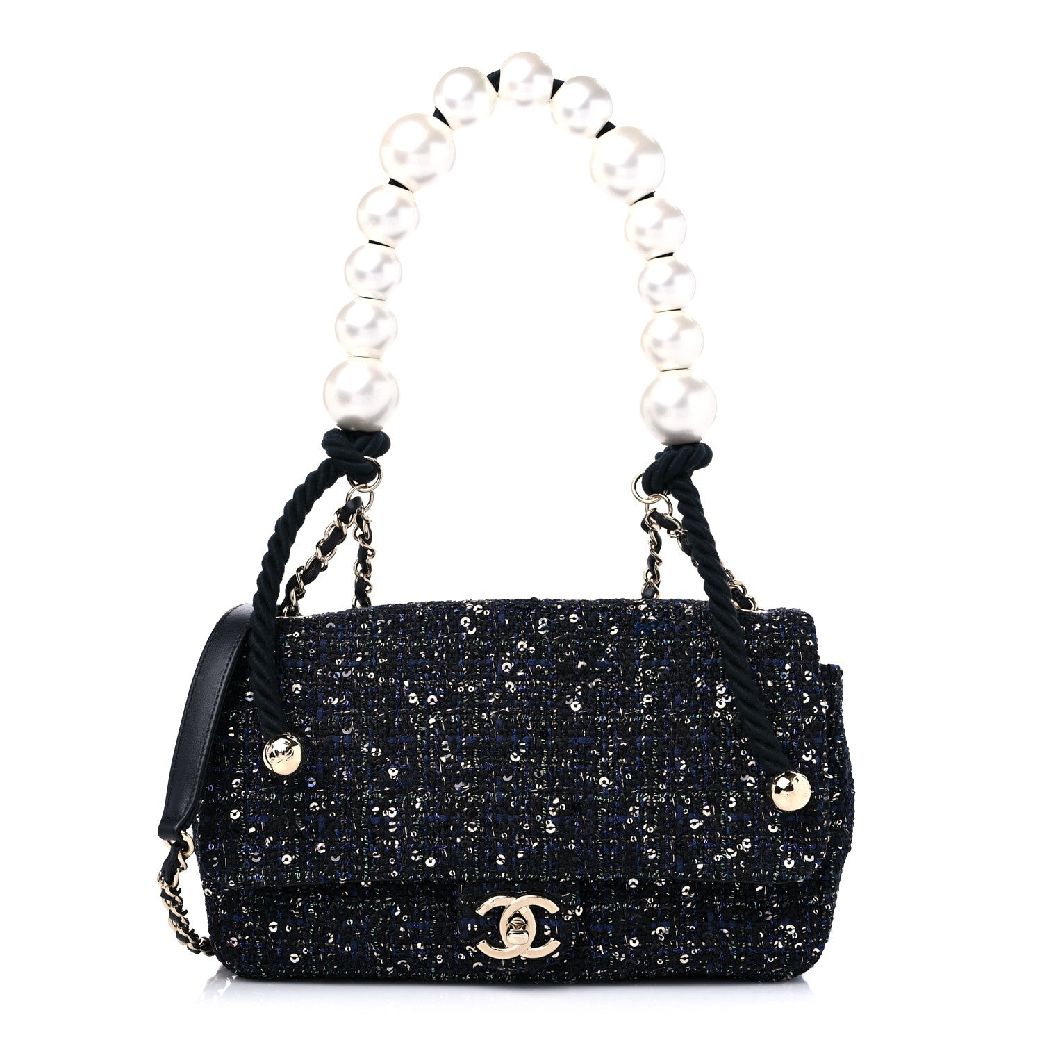 Chanel Tweed Medium Pearl Handle Flap Black Ecru 1 of 9
