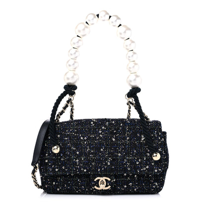 Chanel Tweed Medium Pearl Handle Flap Black Ecru 1 of 9