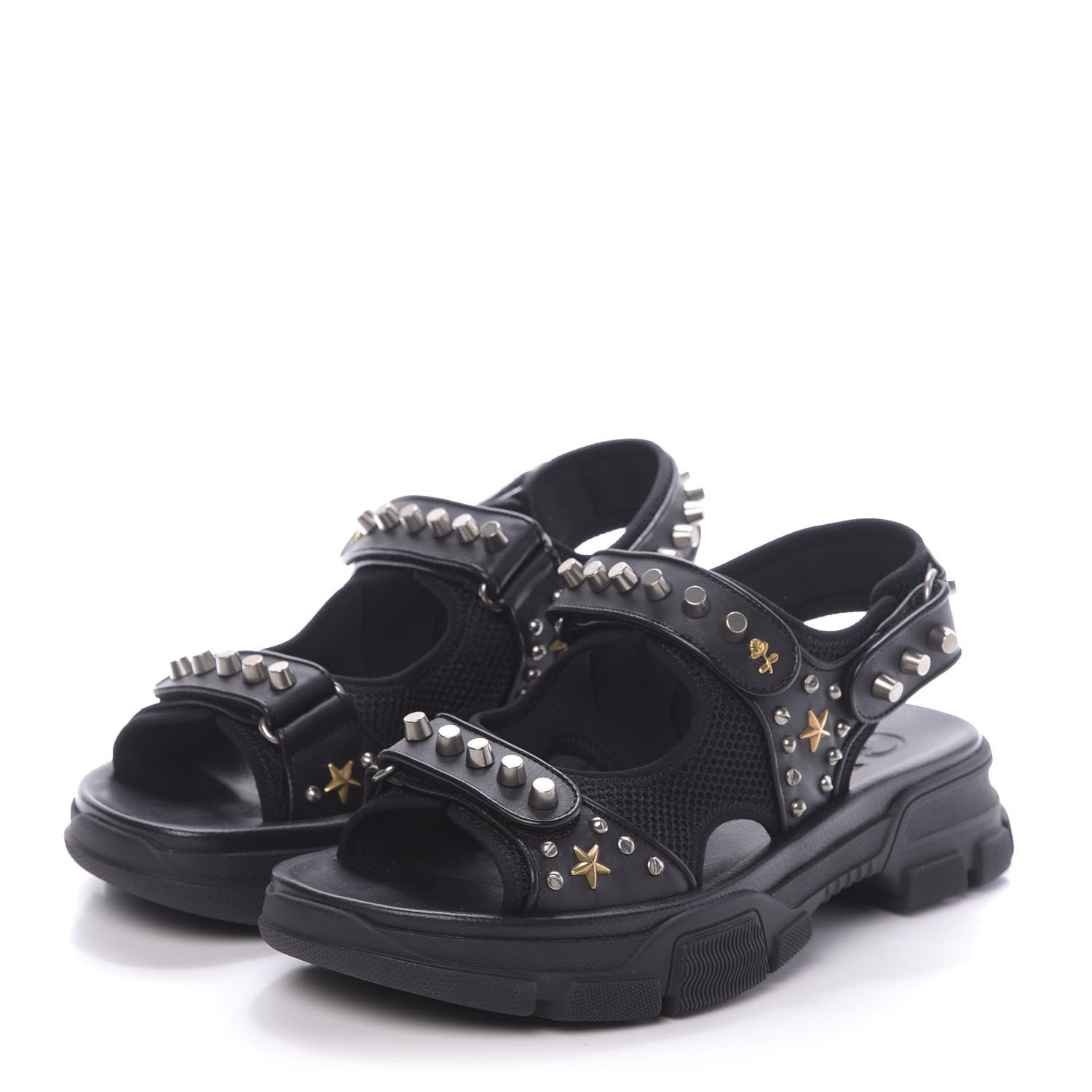 Gucci Nappa Mesh Studded Mens Aguru Sandals 10 Black 3 of 10