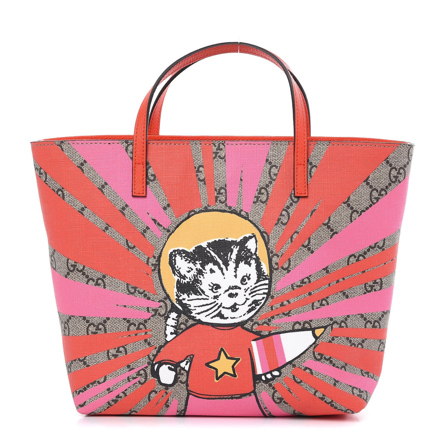 GG Supreme Monogram Kids Rocket Cat Tote Rose Orange
