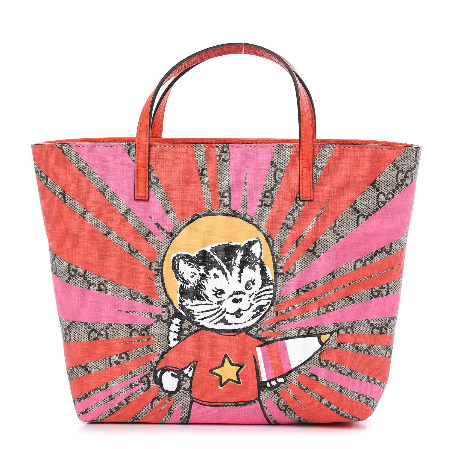 Gucci GG Supreme Monogram Kids Rocket Cat Tote Rose Orange 1 of 9