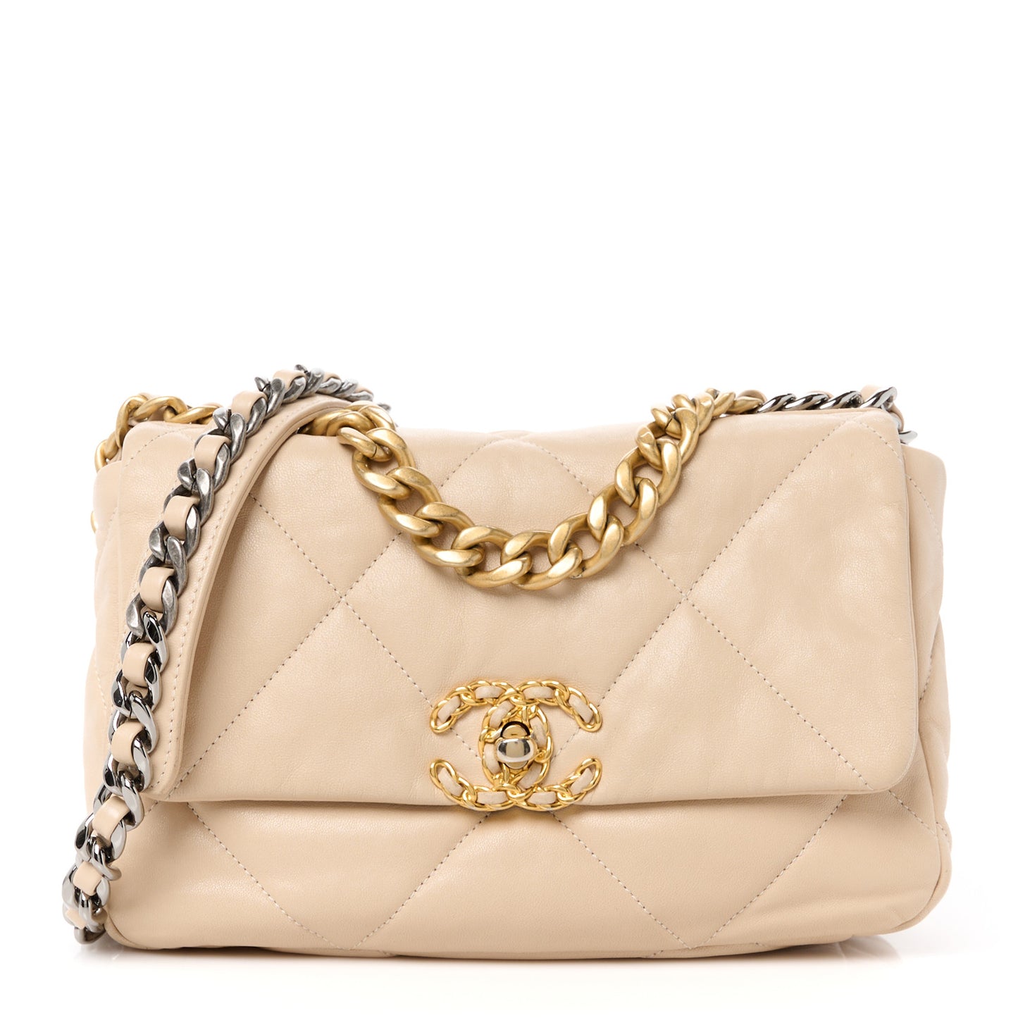 Goatskin Quilted Medium Chanel 19 Flap Beige
