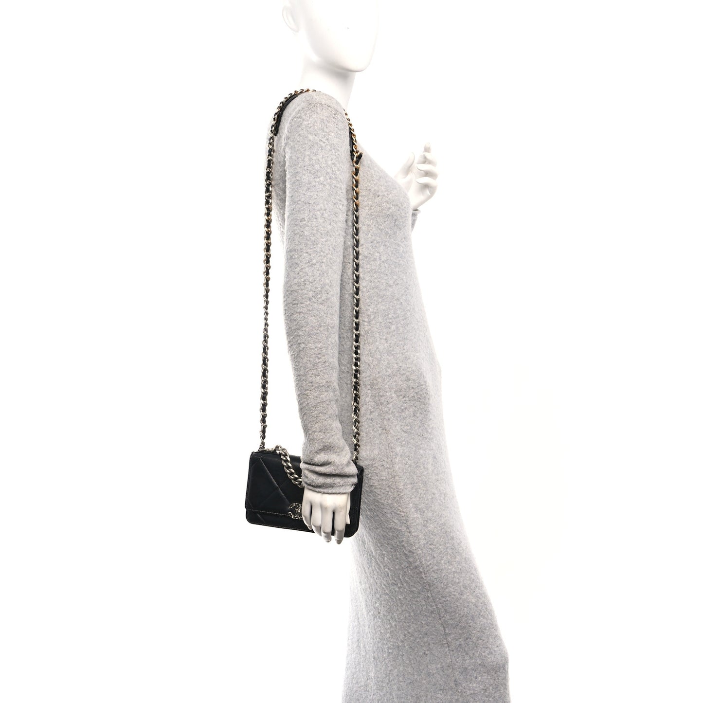 Lambskin Quilted Chanel 19 Wallet On Chain WOC Black