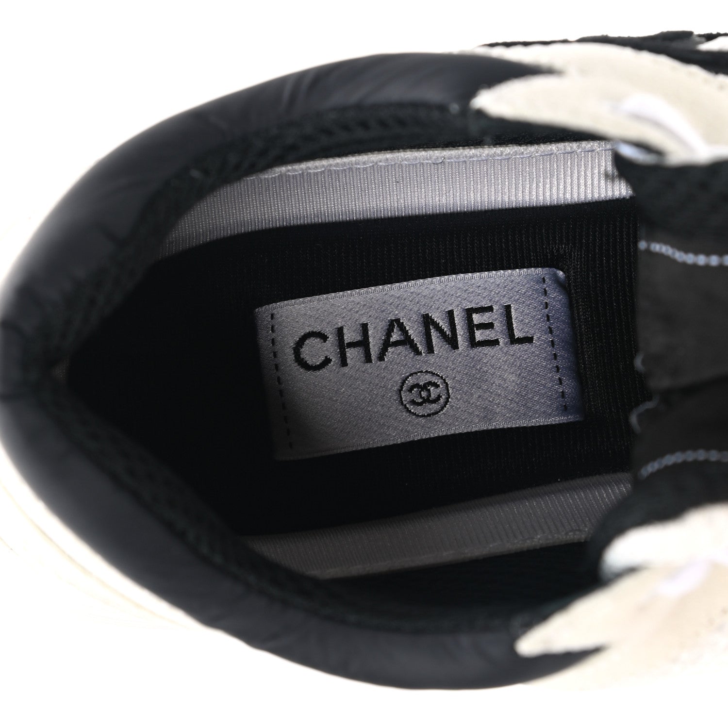 Chanel Mesh Suede Grained Calfskin Womens CC Sneakers 38 Black White 6 of 8