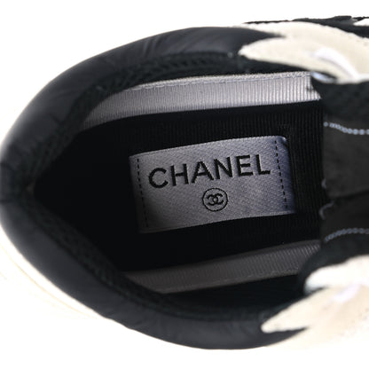 Chanel Mesh Suede Grained Calfskin Womens CC Sneakers 38 Black White 6 of 8