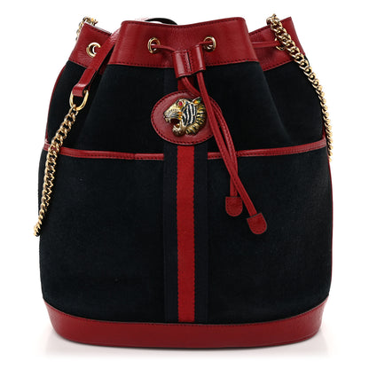 Gucci Suede Calfskin Web Medium Rajah Bucket Bag New Blue Romantic Cherry 1 of 11