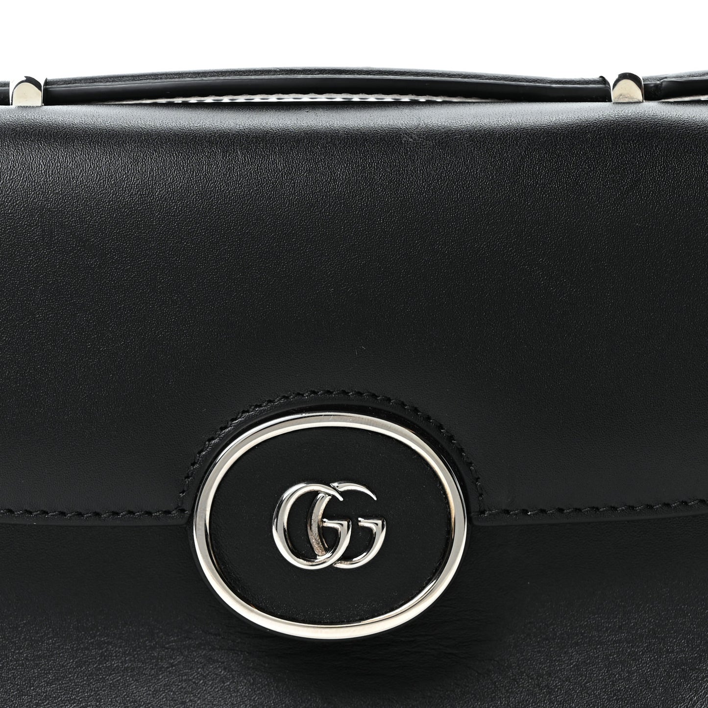 Senna Calfskin Petite GG Top Handle Shoulder Bag Black