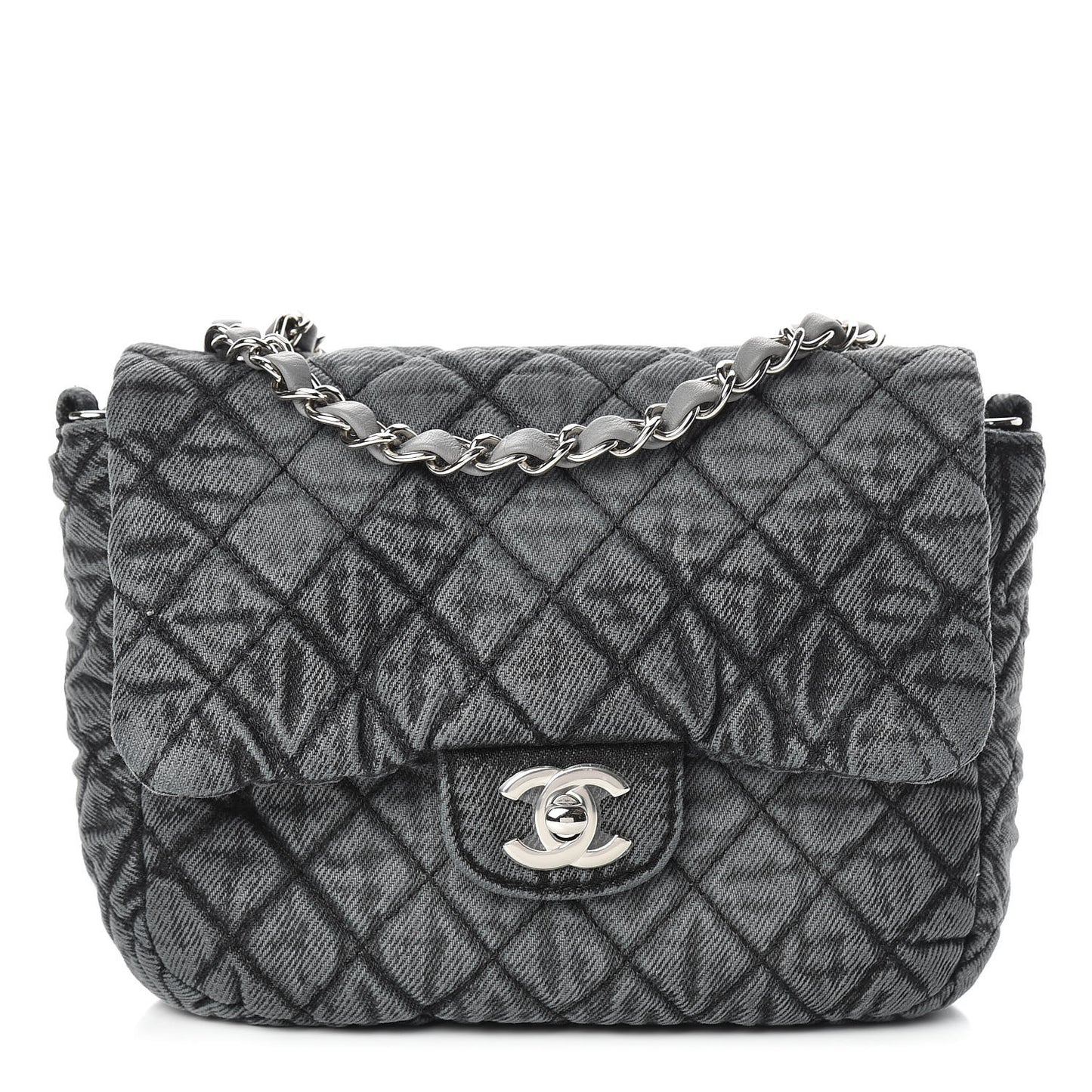 Washed Denim Quilted Small Denimpression Flap Grey Black