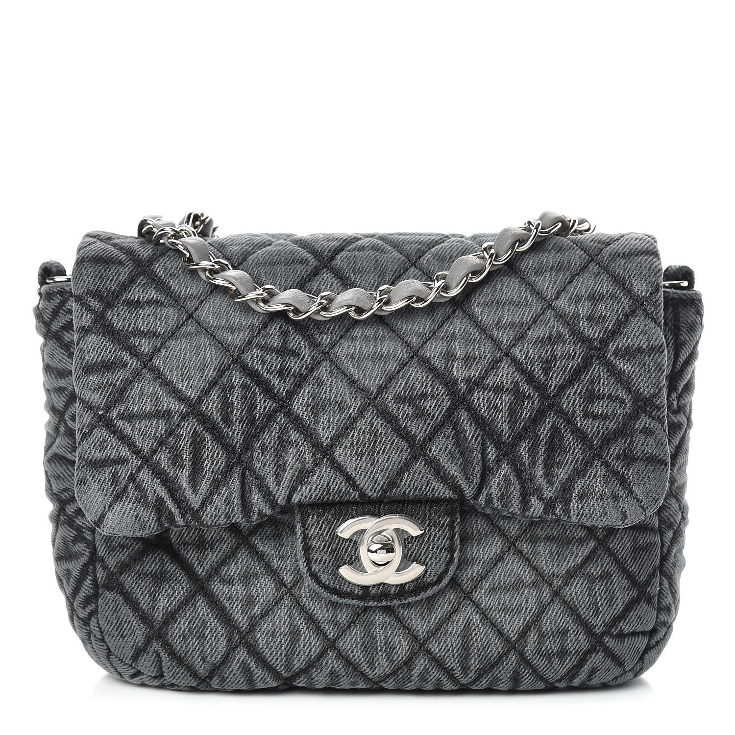Chanel Washed Denim Quilted Small Denimpression Flap Grey Black 1 of 11