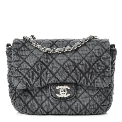 Chanel Washed Denim Quilted Small Denimpression Flap Grey Black 1 of 11