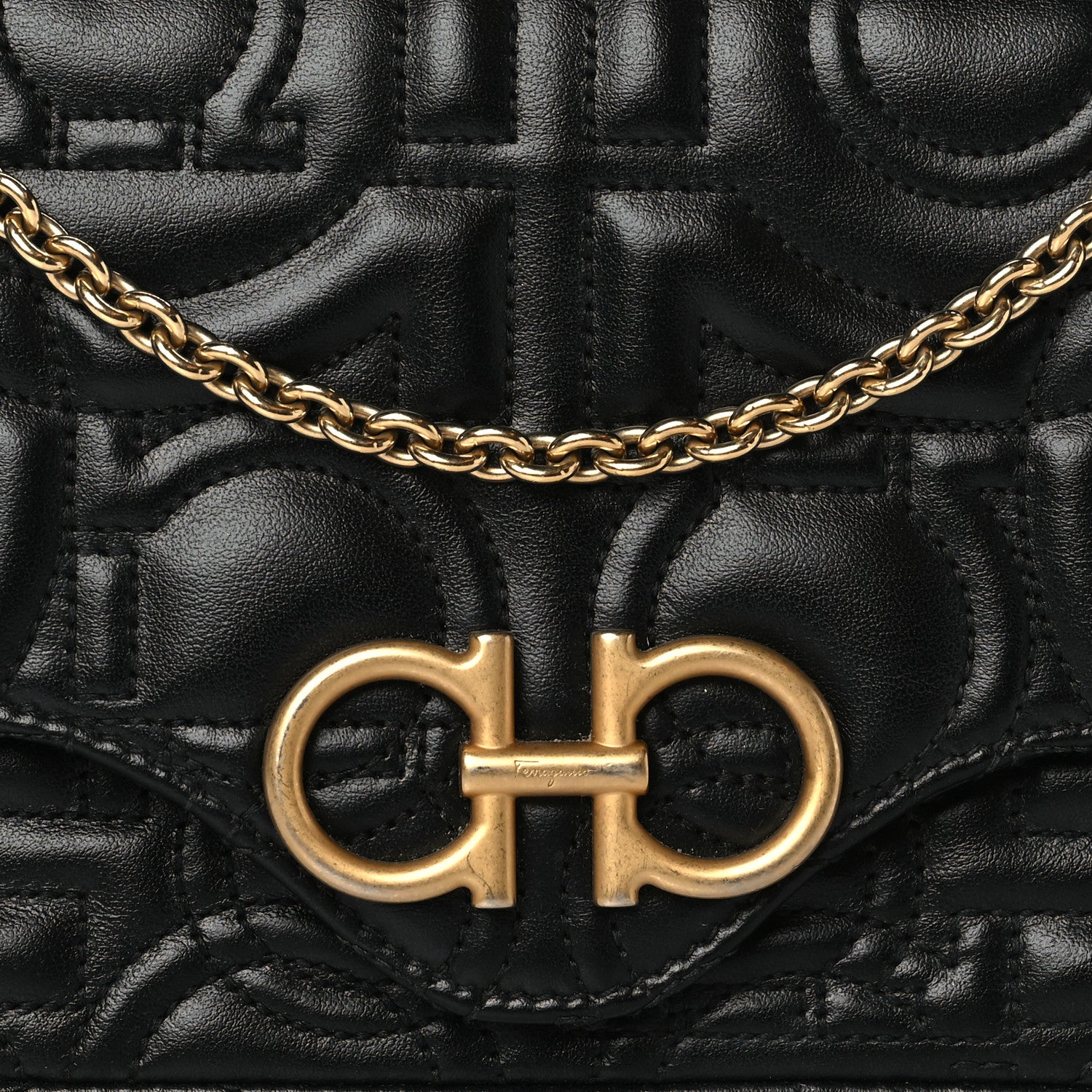 Salvatore Ferragamo Calfskin Quilted Gancini Mini Bag Black 8 of 10