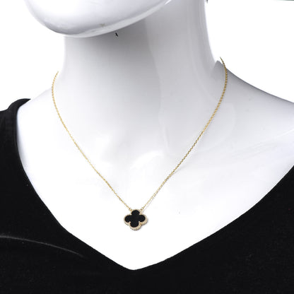 Van Cleef & Arpels 18K Yellow Gold Black Onyx Vintage Alhambra Pendant Necklace 2 of 6