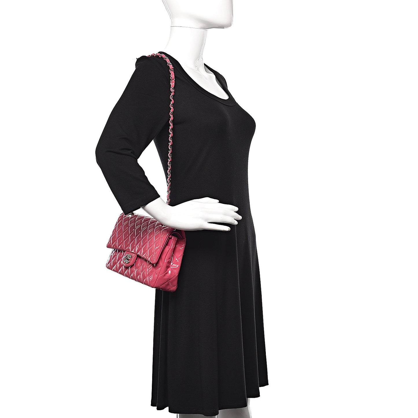 Patent Quilted Medium Double Flap Fuchsia