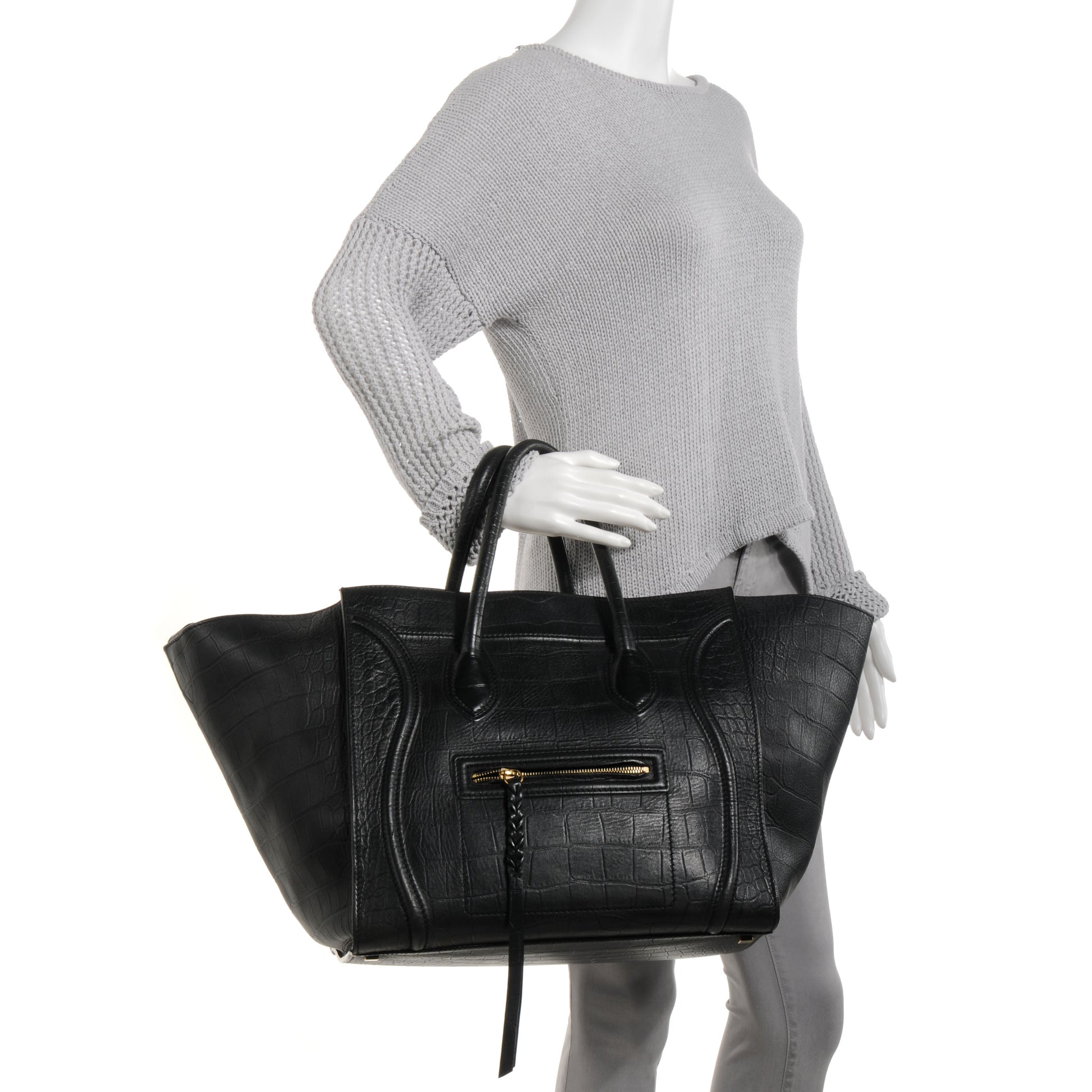 Celine Stamped Crocodile Large Phantom Luggage Black 2 of 8