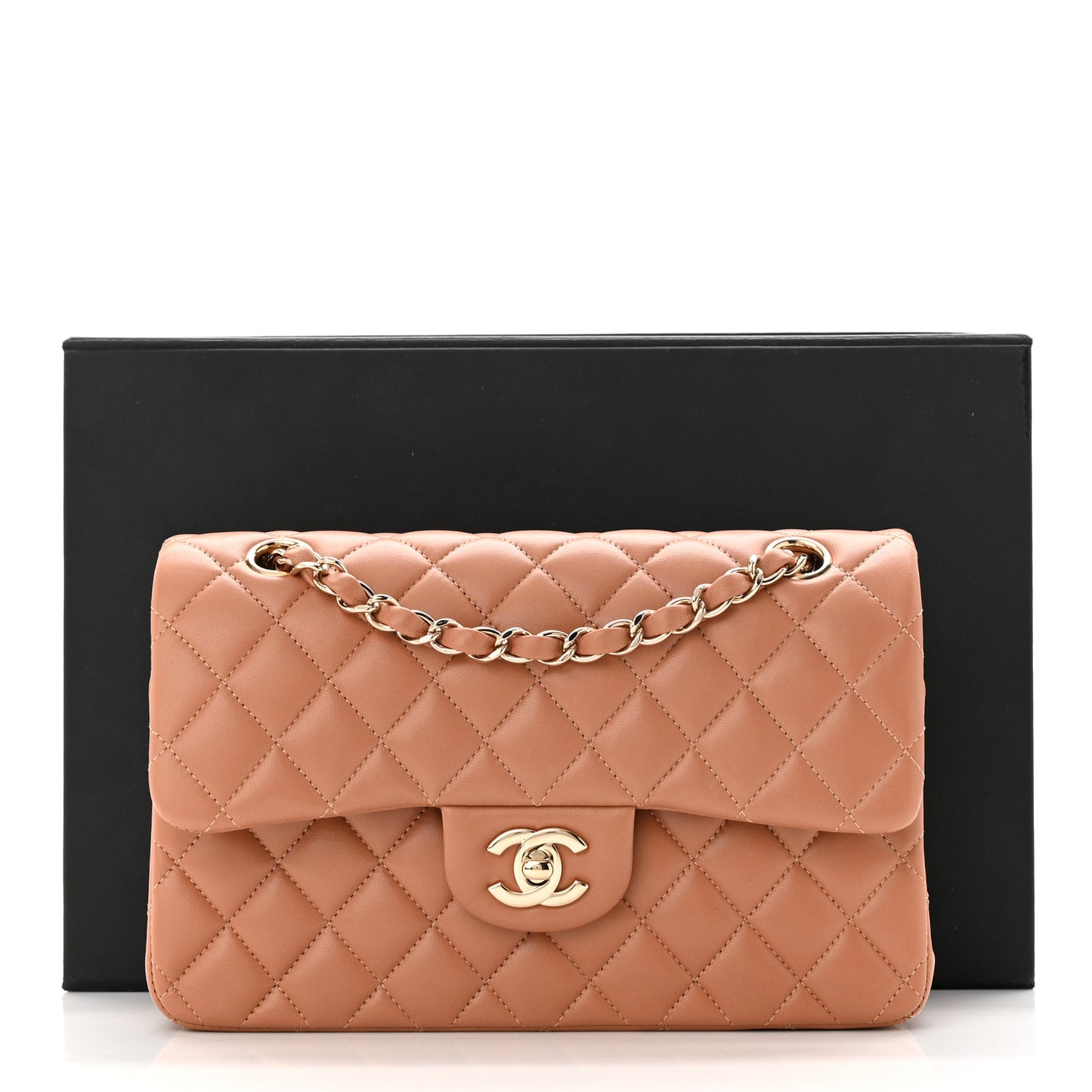 Lambskin Quilted Small Double Flap Brown