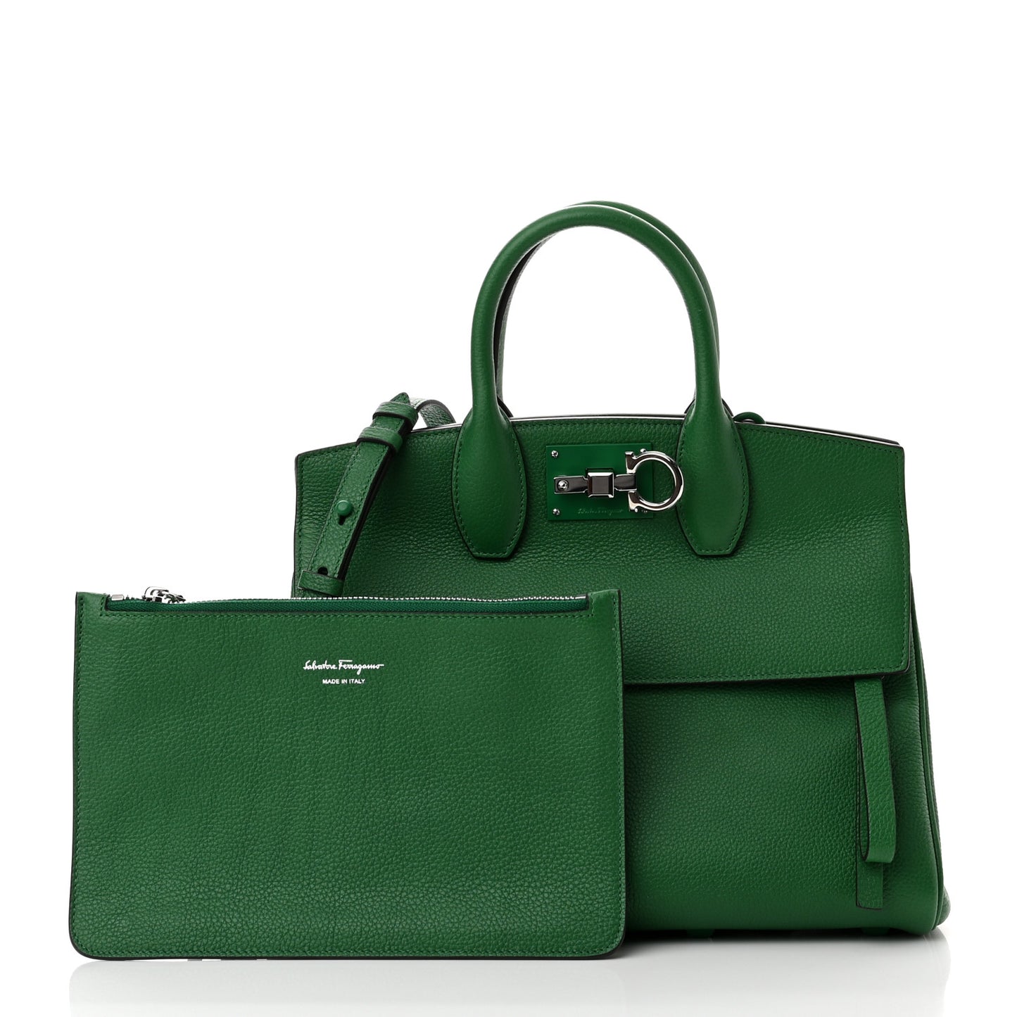 Grained Calfskin Studio Top Handle Bag Green
