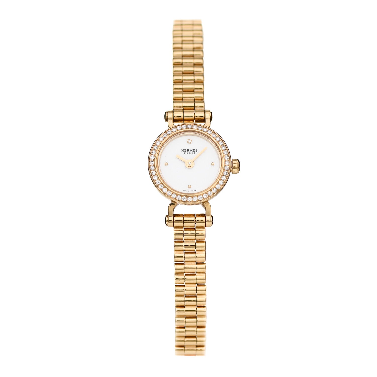 Hermes 18K Yellow Gold Diamond Bezel 16mm Faubourg Quartz Watch 1 of 4