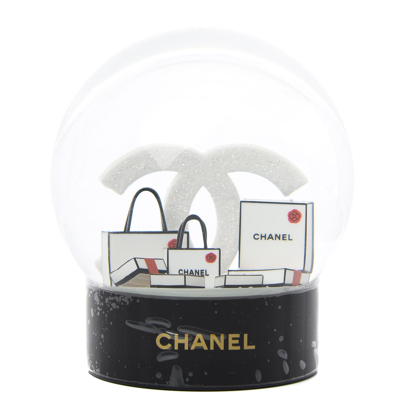 Glass CC Shopping Bag Snow Globe