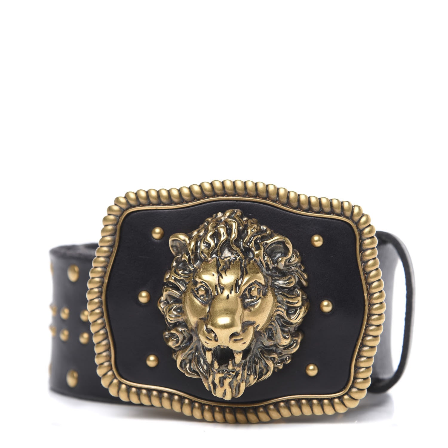 Gucci Calfskin Lion Head Studded Belt 85 34 Black 1 of 5