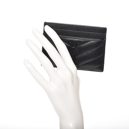 Saint Laurent Grain De Poudre Matelasse Chevron Monogram Credit Card Case Black 2 of 7