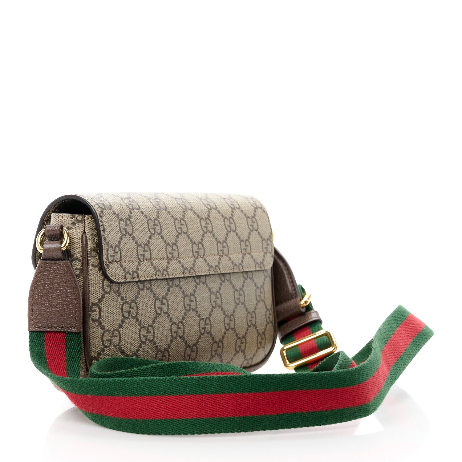 Gucci GG Supreme Monogram Textured Dollar Calfskin Web Mini Ophidia Envelope Shoulder Bag Beige Ebony 3 of 11