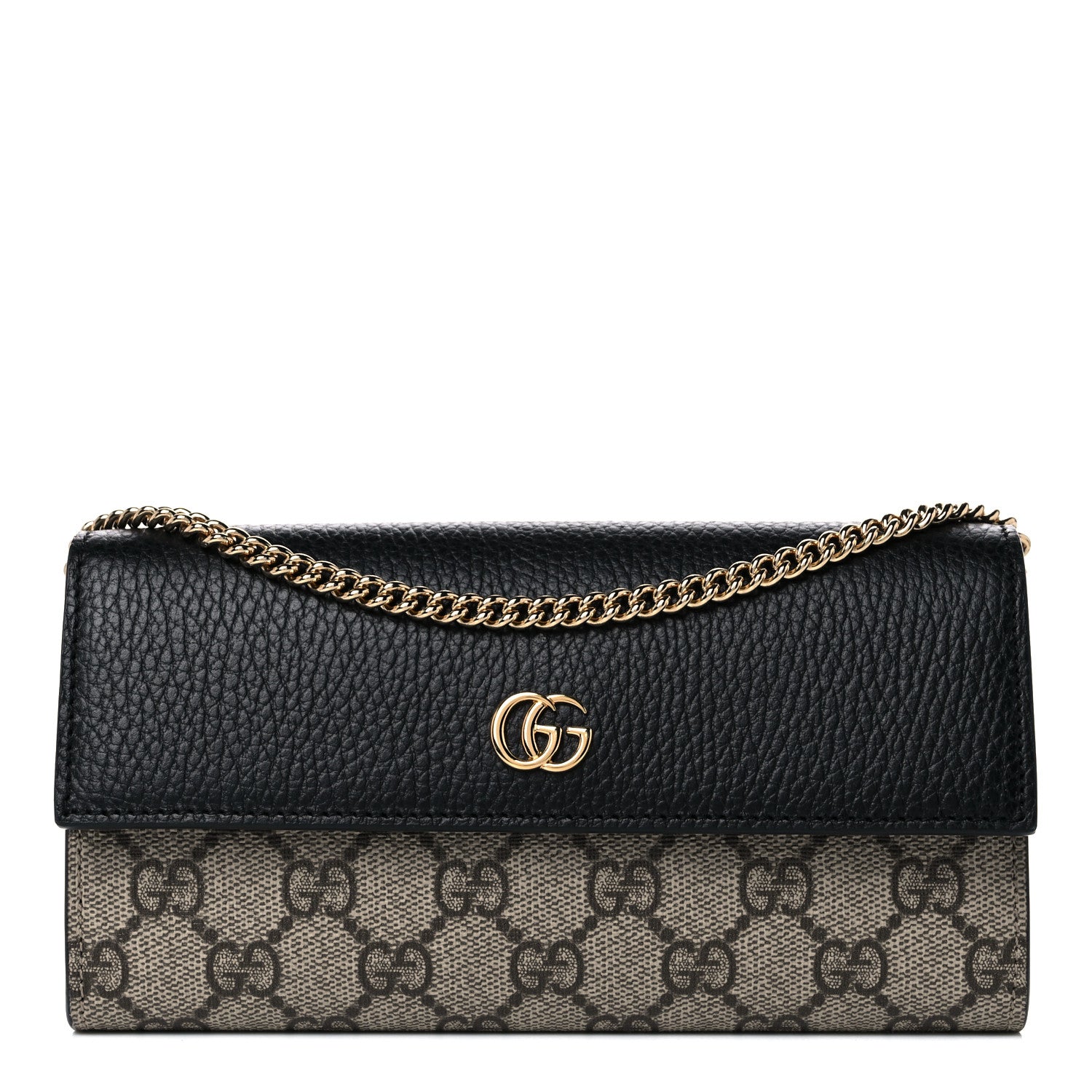 Gucci Dollar Calfskin GG Supreme Monogram Petite GG Marmont Wallet Chain Bag Black Beige Ebony 1 of 11