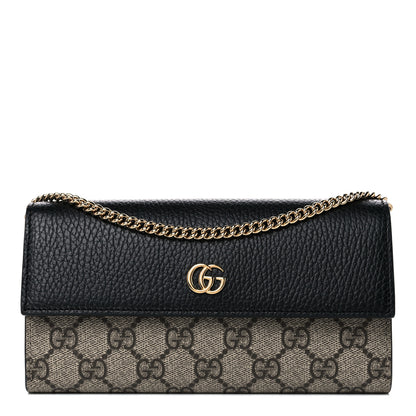 Gucci Dollar Calfskin GG Supreme Monogram Petite GG Marmont Wallet Chain Bag Black Beige Ebony 1 of 11