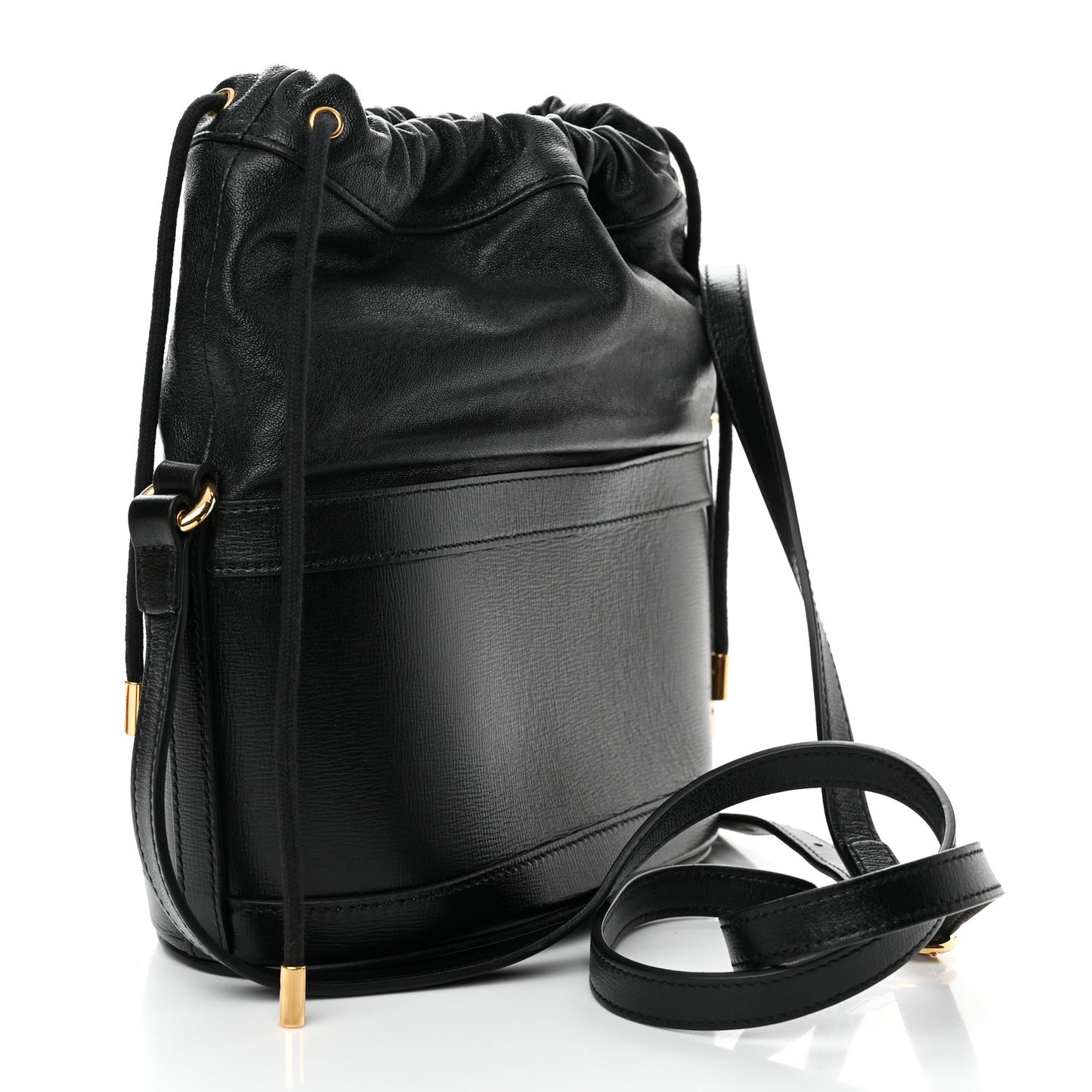Azalea Sakai Calfskin Horsebit 1955 Drawstring Bucket Bag Black