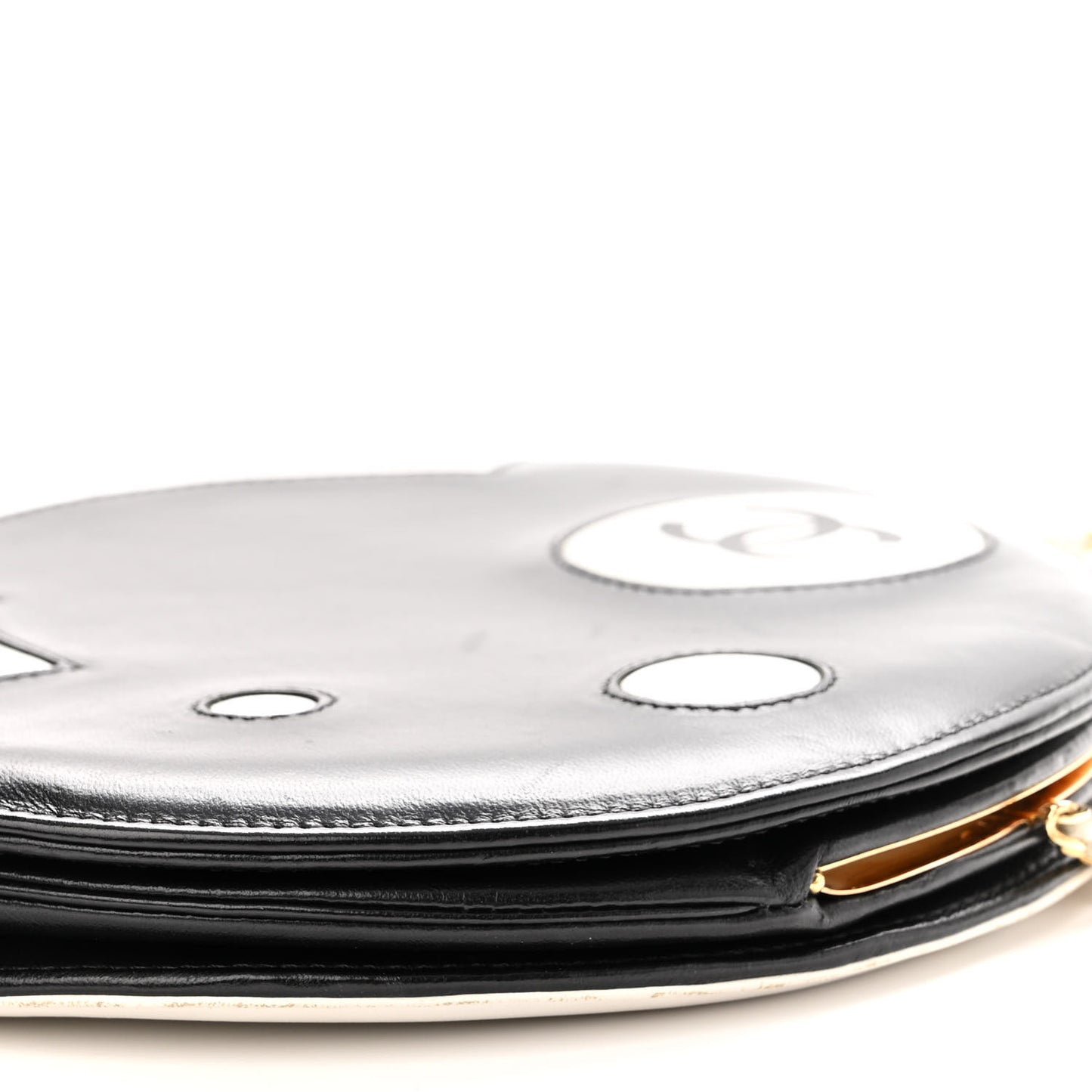 Lambskin Kisslock Round Bag Black White