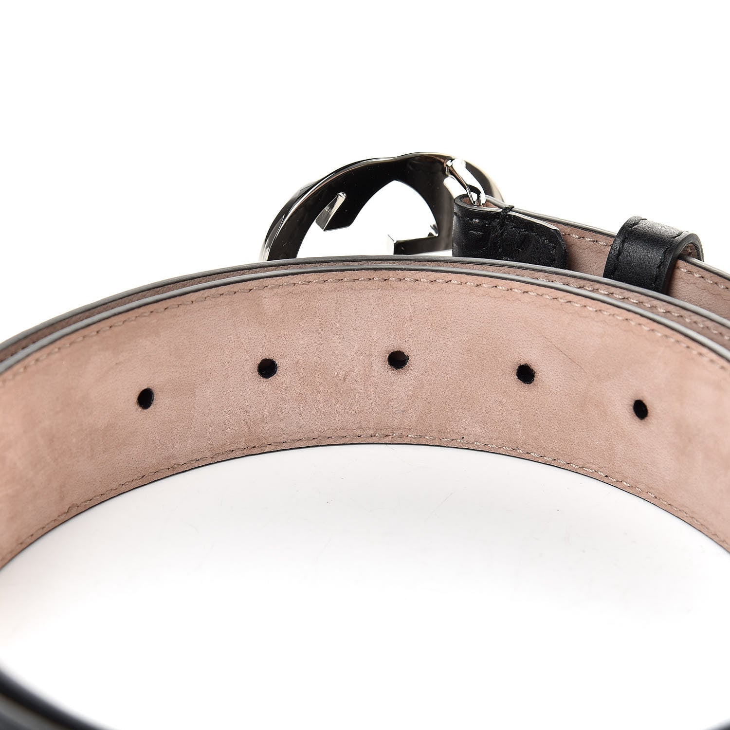 Gucci Soft Guccissima Margaux Calfskin Nickel Interlocking G 37mm Belt 105 42 Black 4 of 6