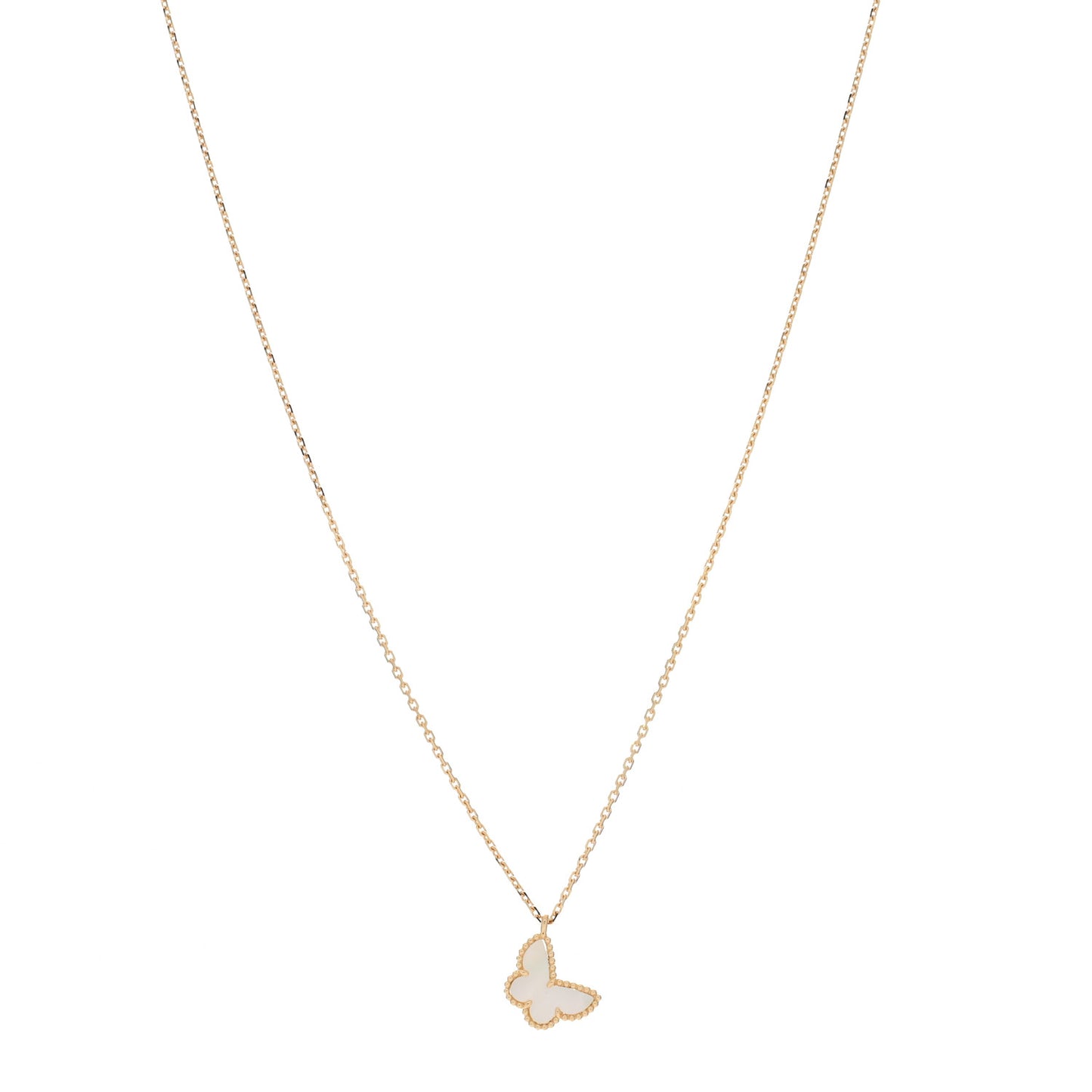 18K Yellow Gold Mother of Pearl Sweet Alhambra Butterfly Pendant Necklace
