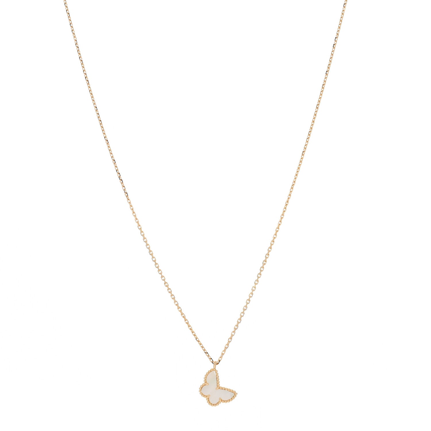 Van Cleef & Arpels 18K Yellow Gold Mother of Pearl Sweet Alhambra Butterfly Pendant Necklace 1 of 4