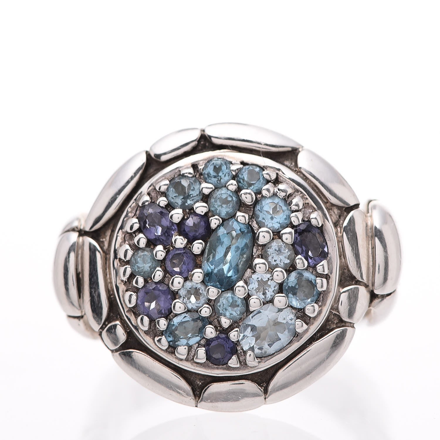 John Hardy Sterling Silver Topaz Iolite Aquamarine Kali Round Lava Ring 52 6 1 of 6