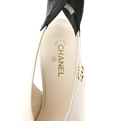 Chanel Lambskin Slingback Pumps 36.5 White Black 7 of 12