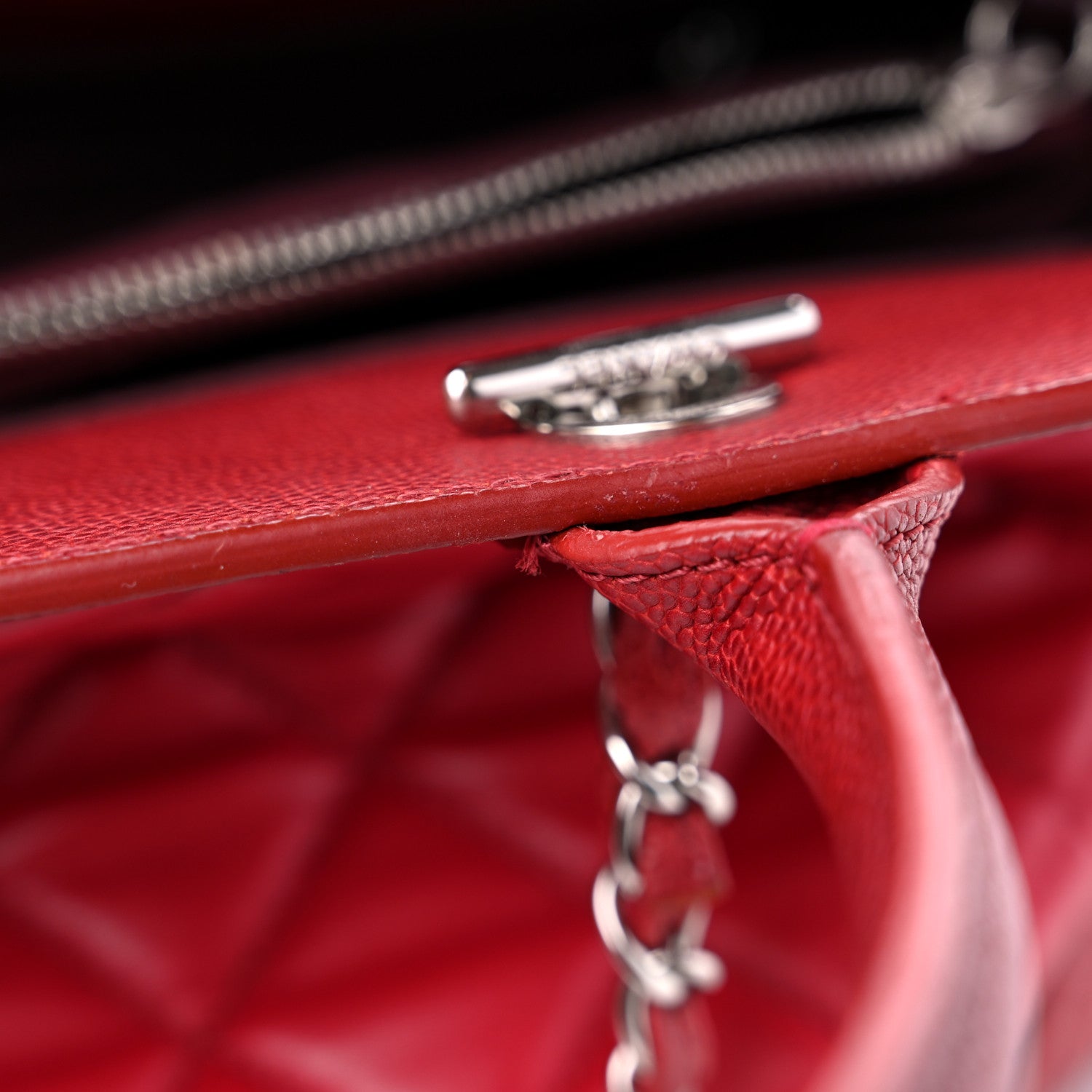 Chanel Calfskin Caviar Quilted Large Shopping Tote Red 13 of 16