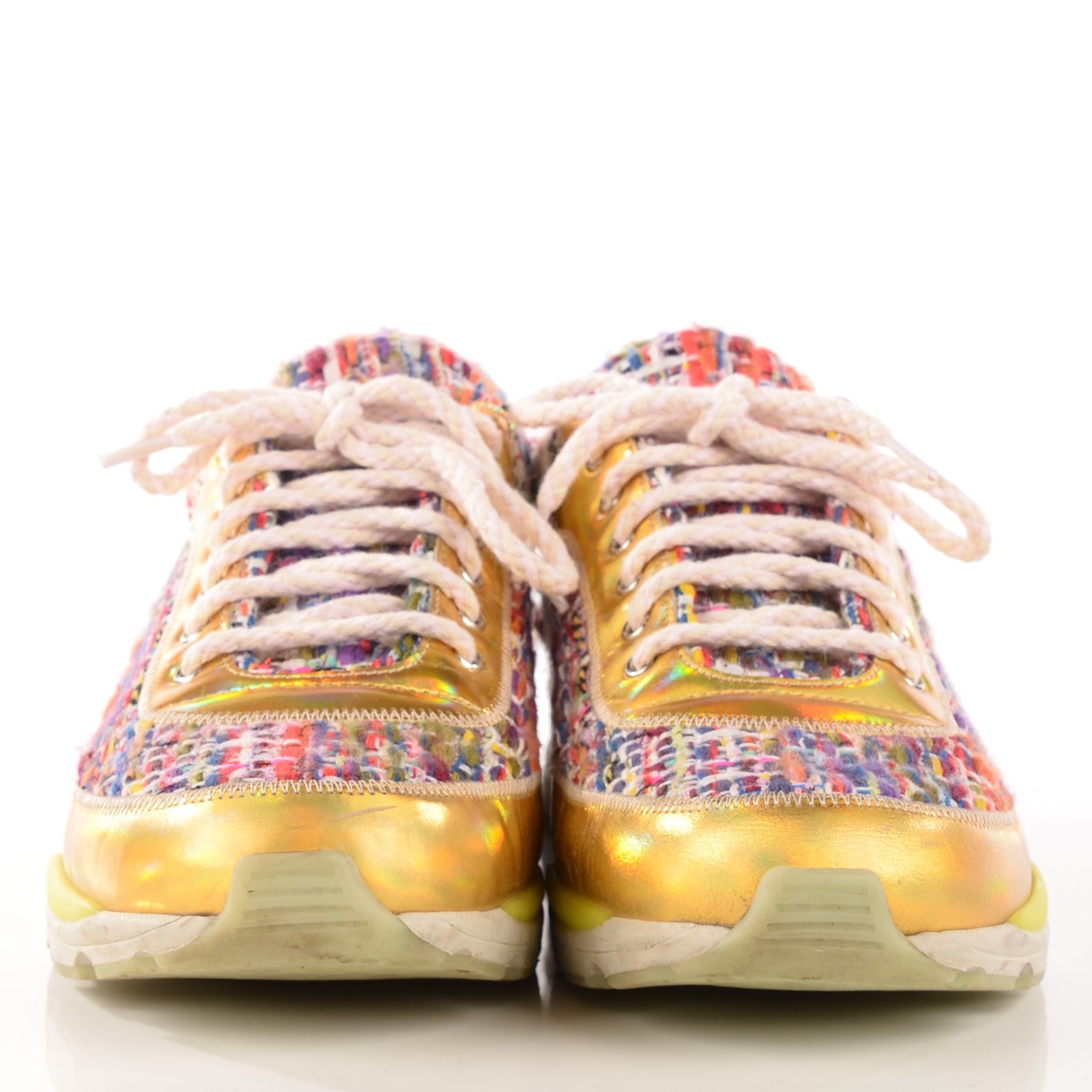 Chanel Tweed Lambskin Runway Sneakers 38 Gold 2 of 8