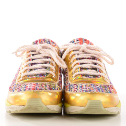 Chanel Tweed Lambskin Runway Sneakers 38 Gold 2 of 8