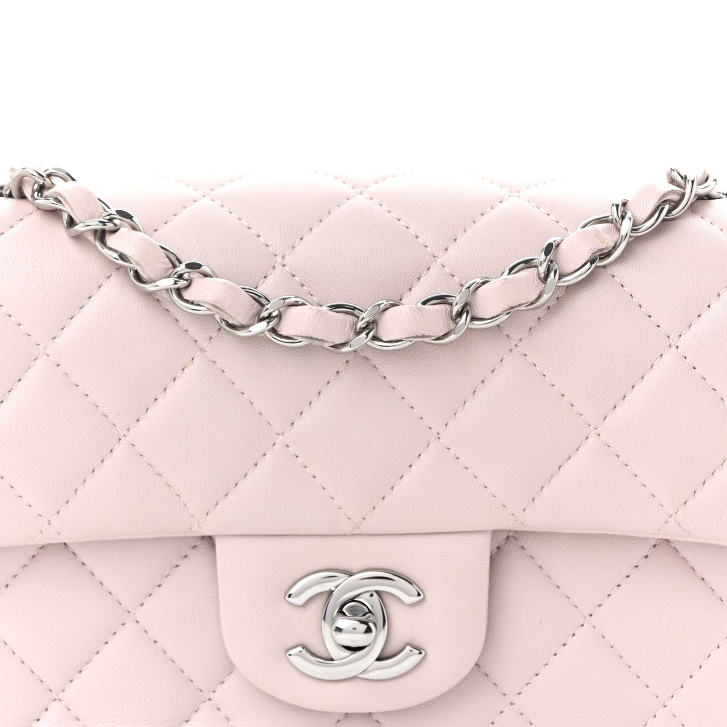 Lambskin Quilted Mini Rectangular Flap Light Pink