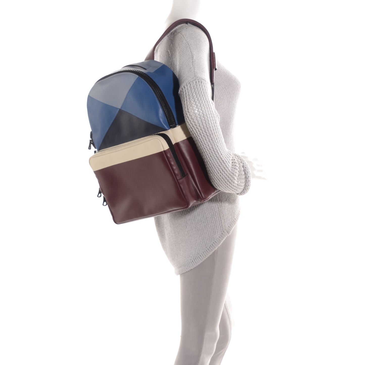 Calfskin Patchwork Backpack Ruby Marine