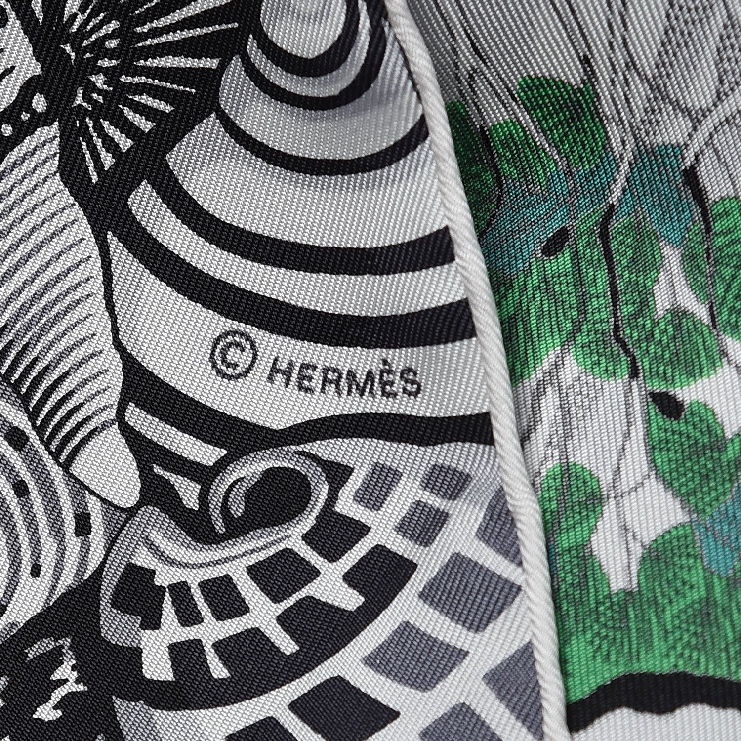 Hermes Silk Sieste Au Paradis Scarf 90 Black White Vert 3 of 4