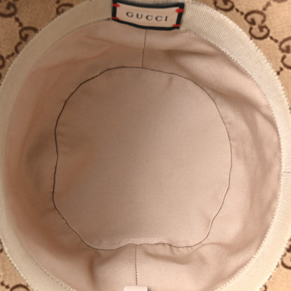 Gucci Monogram Textured Dollar Calfskin GG Jago Bucket Hat S Cacao Beige 8 of 10