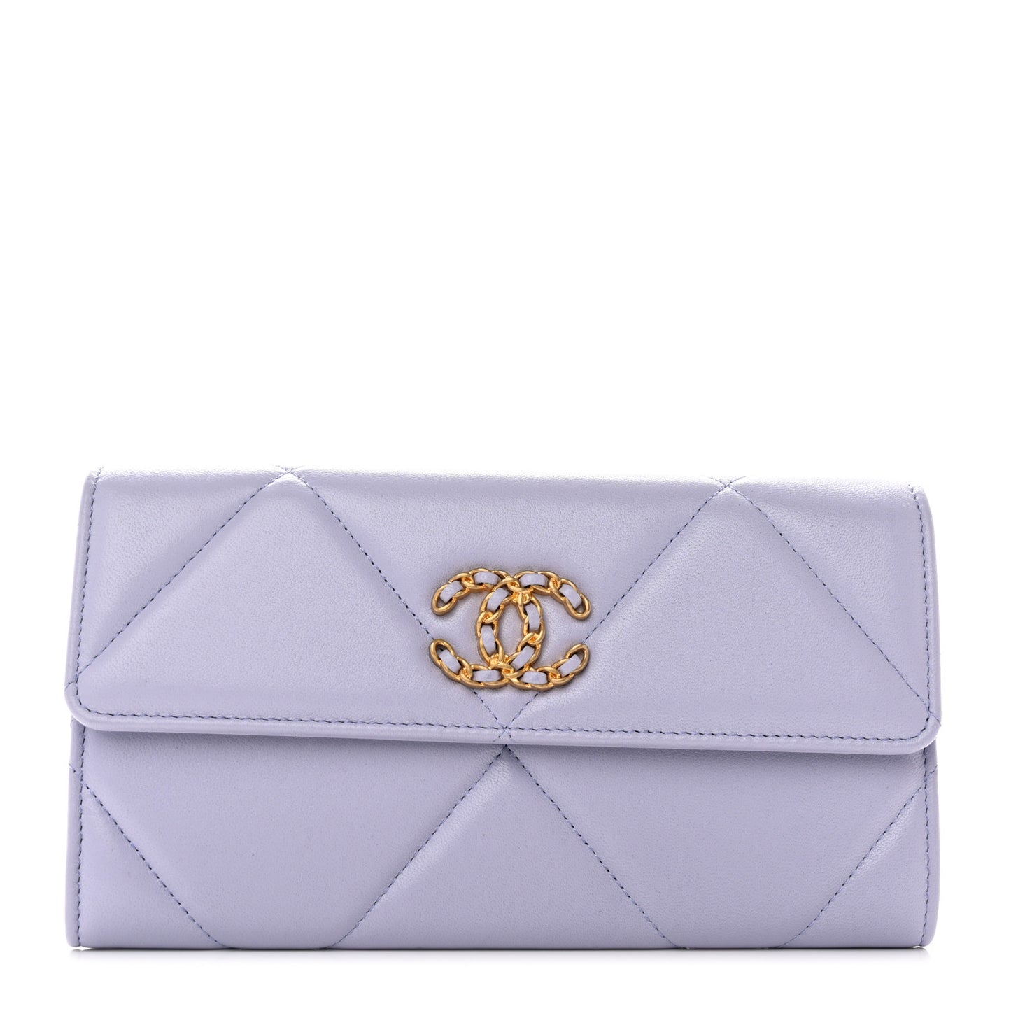 Lambskin Quilted Chanel 19 Flap Wallet Light Purple