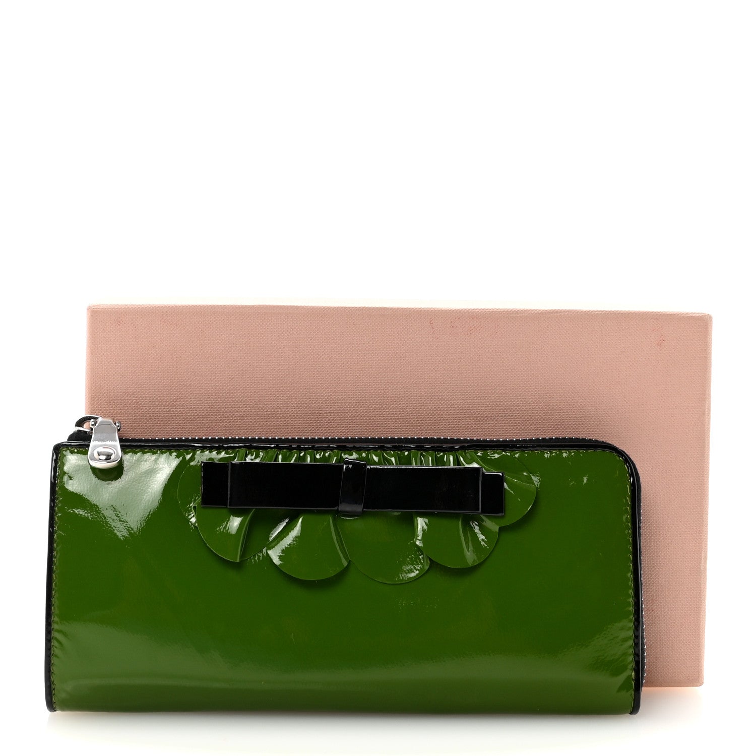 Miu Miu Patent Bow Flap Wallet Green Black 1825901 – FASHIONPHILE