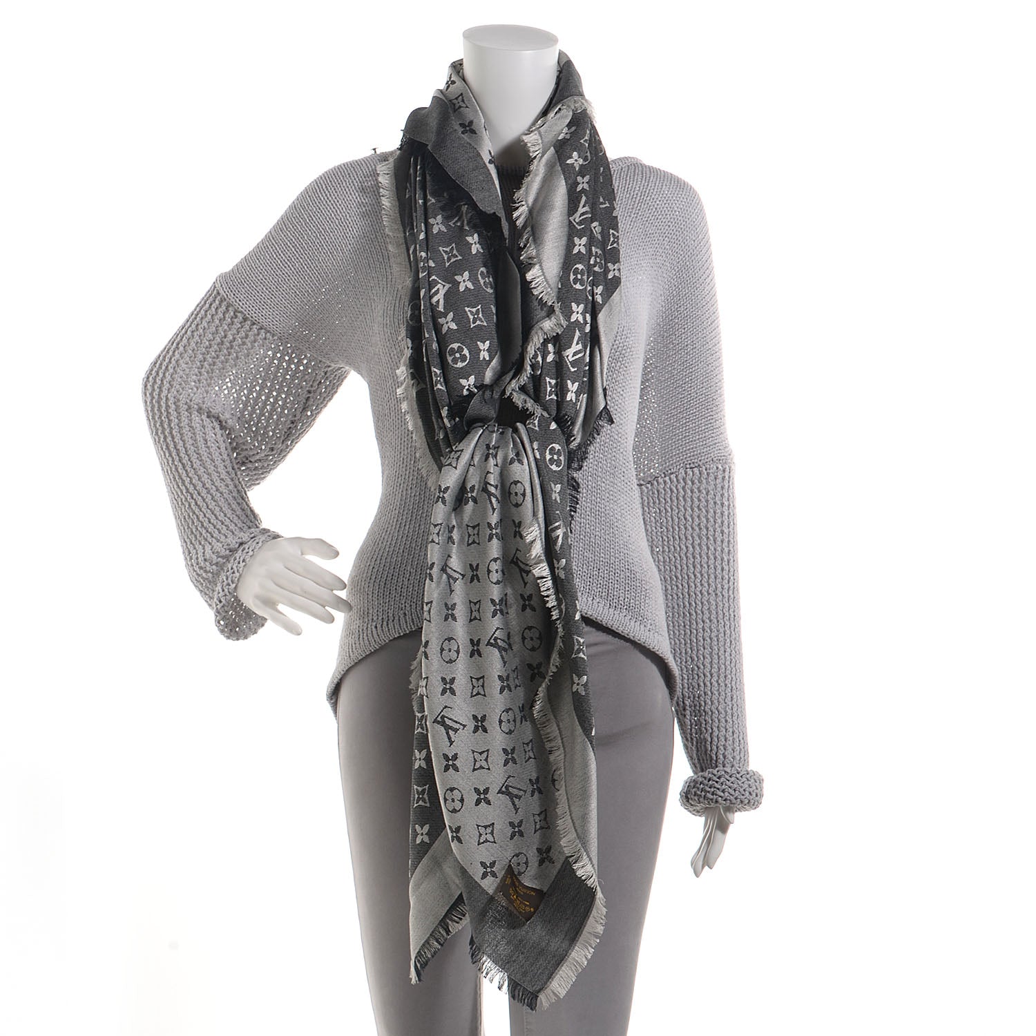 Louis Vuitton Silk Wool Monogram Denim Shawl Black 2 of 5