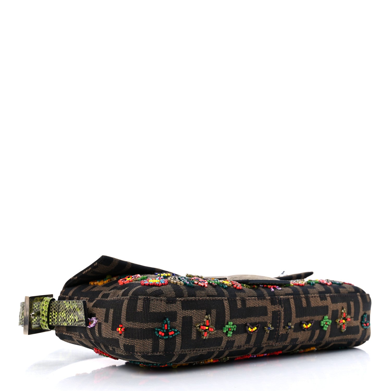 Fendi Zucca Lizard Embroidered Baguette Tobacco Green Multicolor 4 of 12