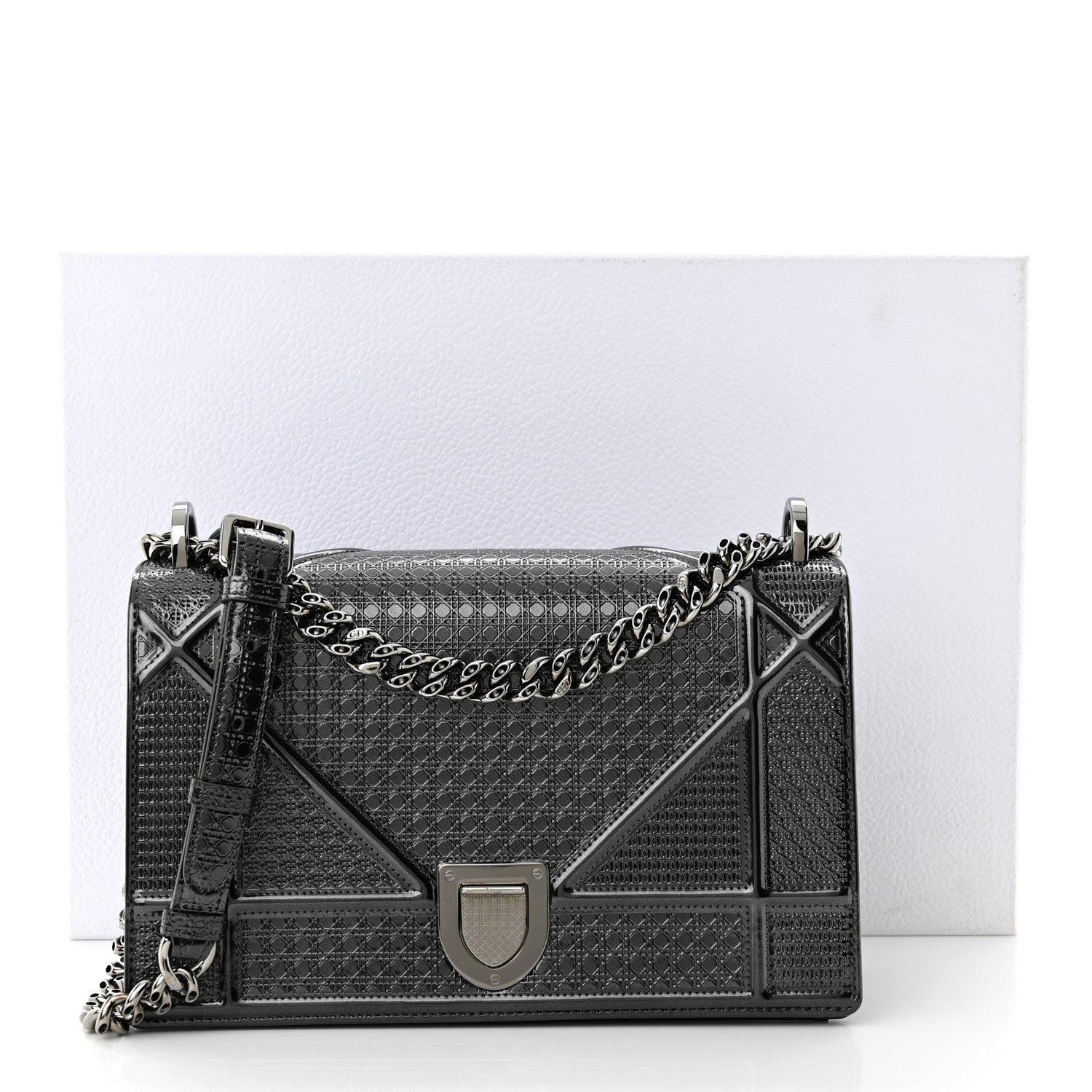 Christian Dior Metallic Patent Micro-Cannage Medium Diorama Flap Bag Onyx Black 13 of 13